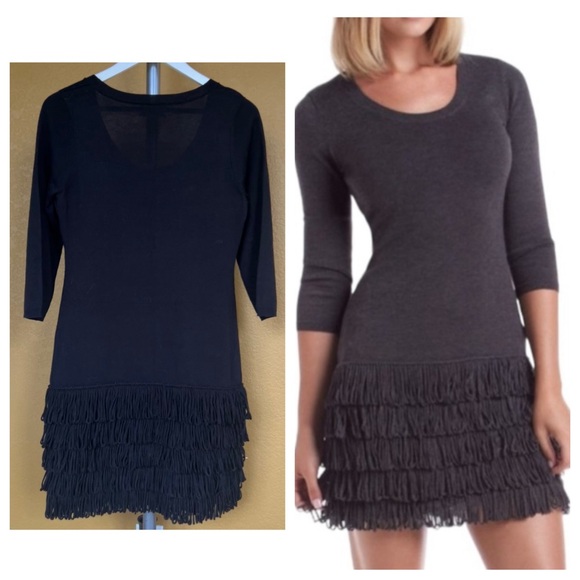 CALVIN KLEIN Fringe Hem Black Sweater Dress - Picture 3 of 10